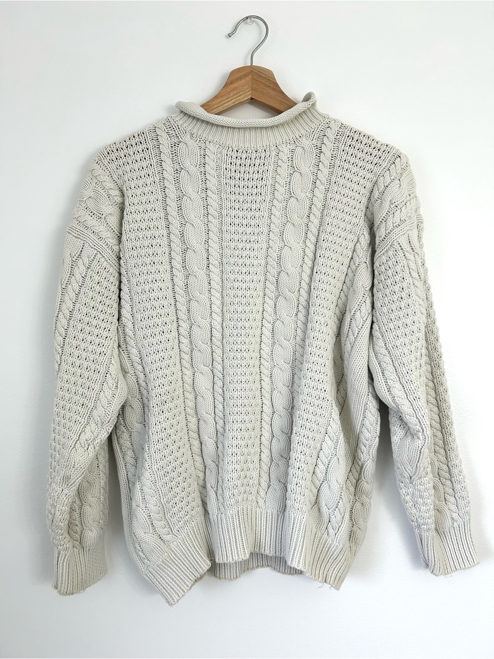 Cotton Ginny Cable Knit Vintage Mock Neck 100% Cotton Relaxed Sweater